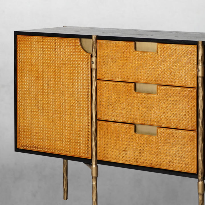 Thades Metal Frame Rattan Side Cabinet
