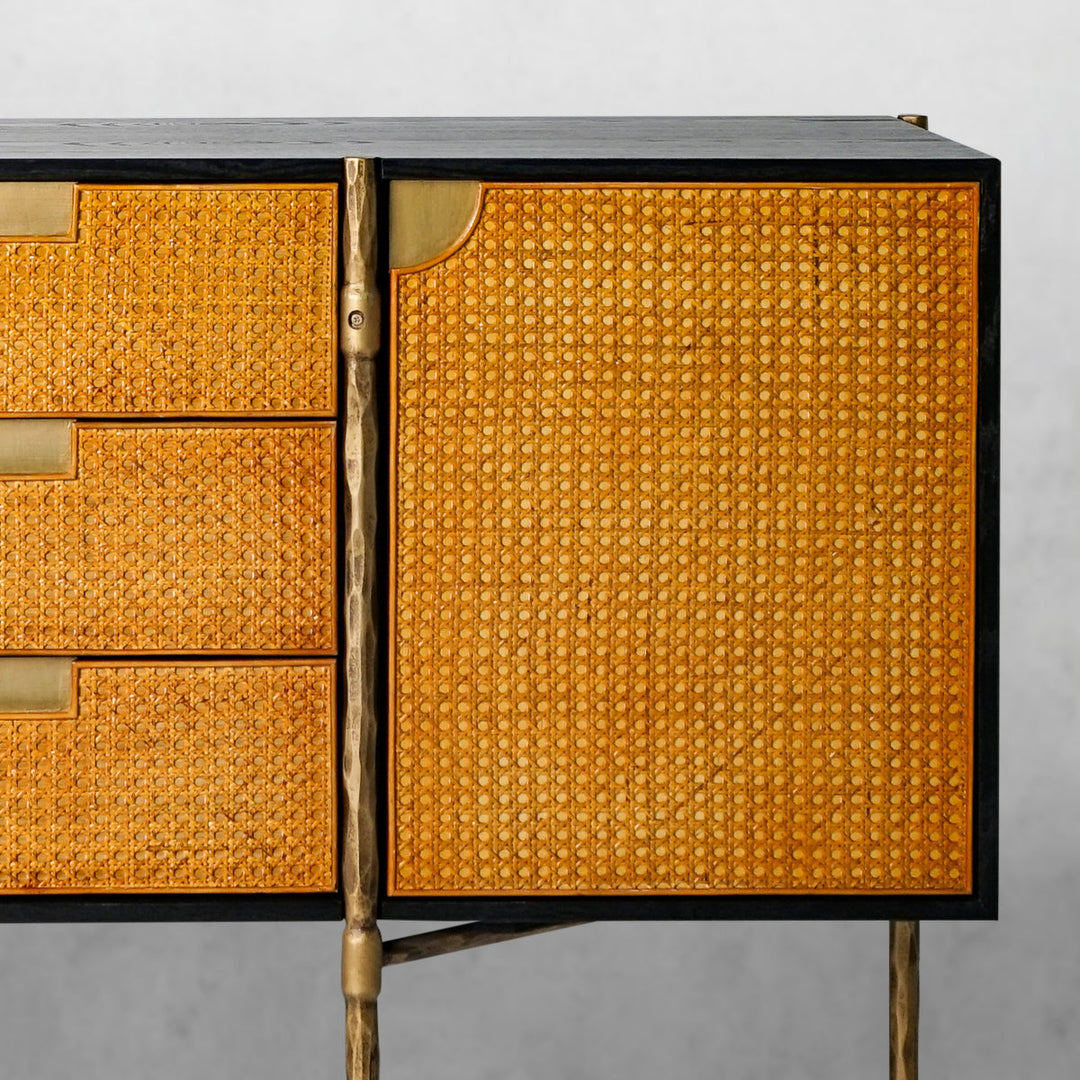 Thades Metal Frame Rattan Side Cabinet