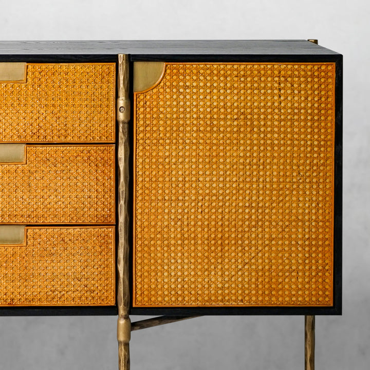 Thades Metal Frame Rattan Side Cabinet