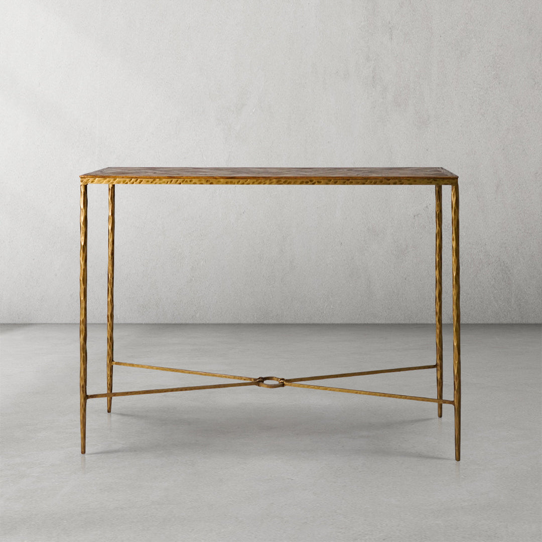 Thades Metal Frame Elm Wood Console Table