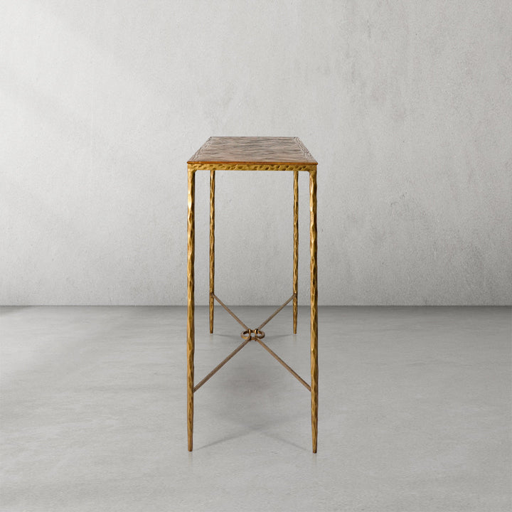 Thades Metal Frame Elm Wood Console Table