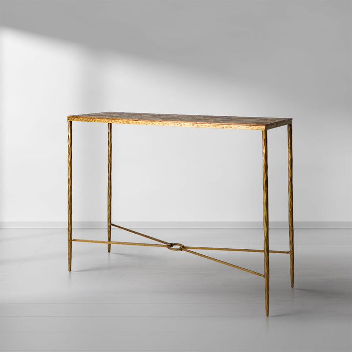 Thades Metal Frame Elm Wood Console Table