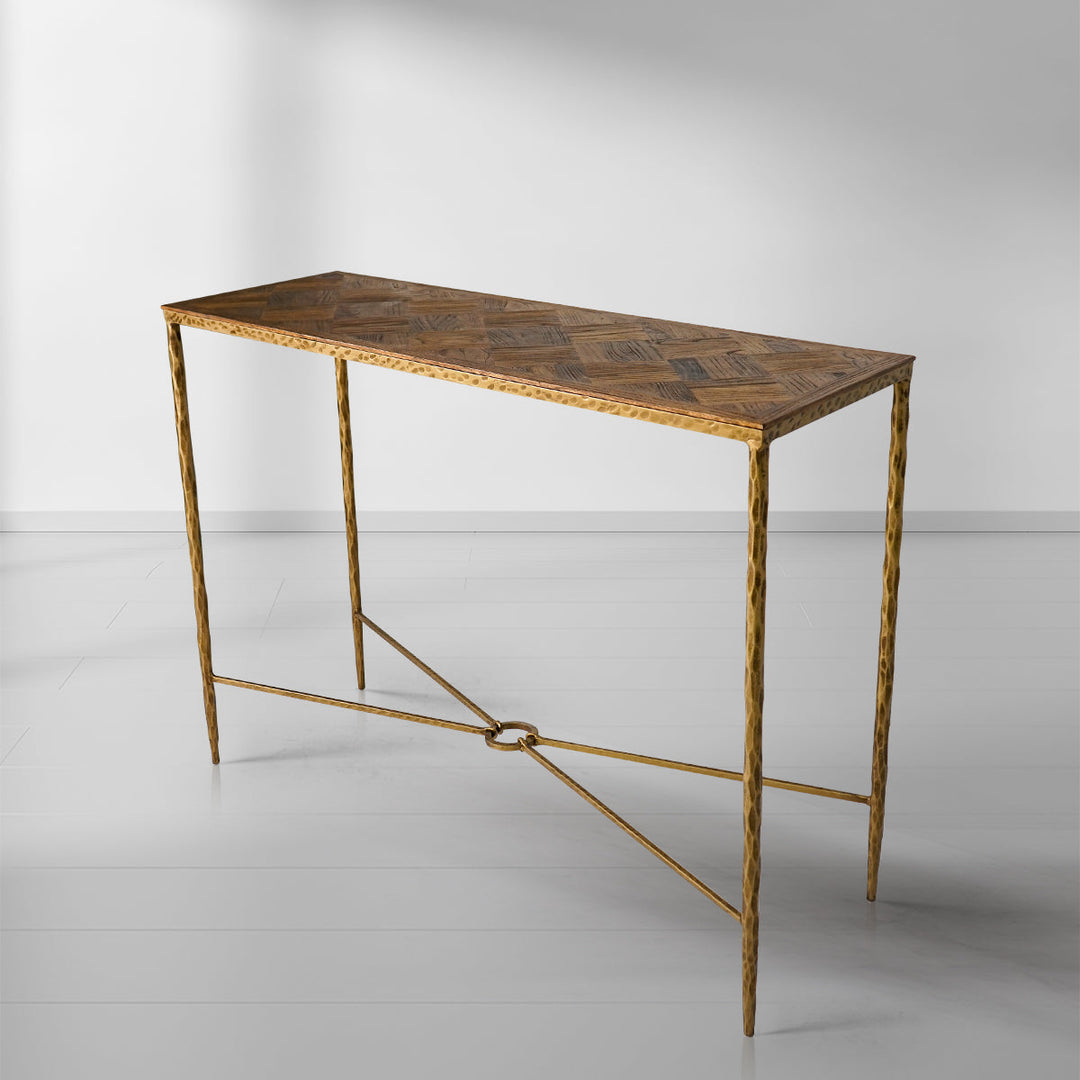 Thades Metal Frame Elm Wood Console Table