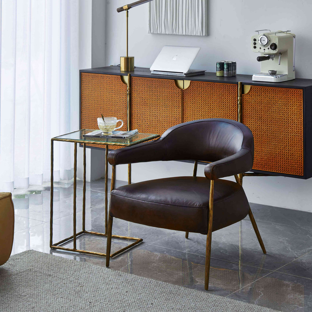 Thades Brown Leather Lounge Armchair