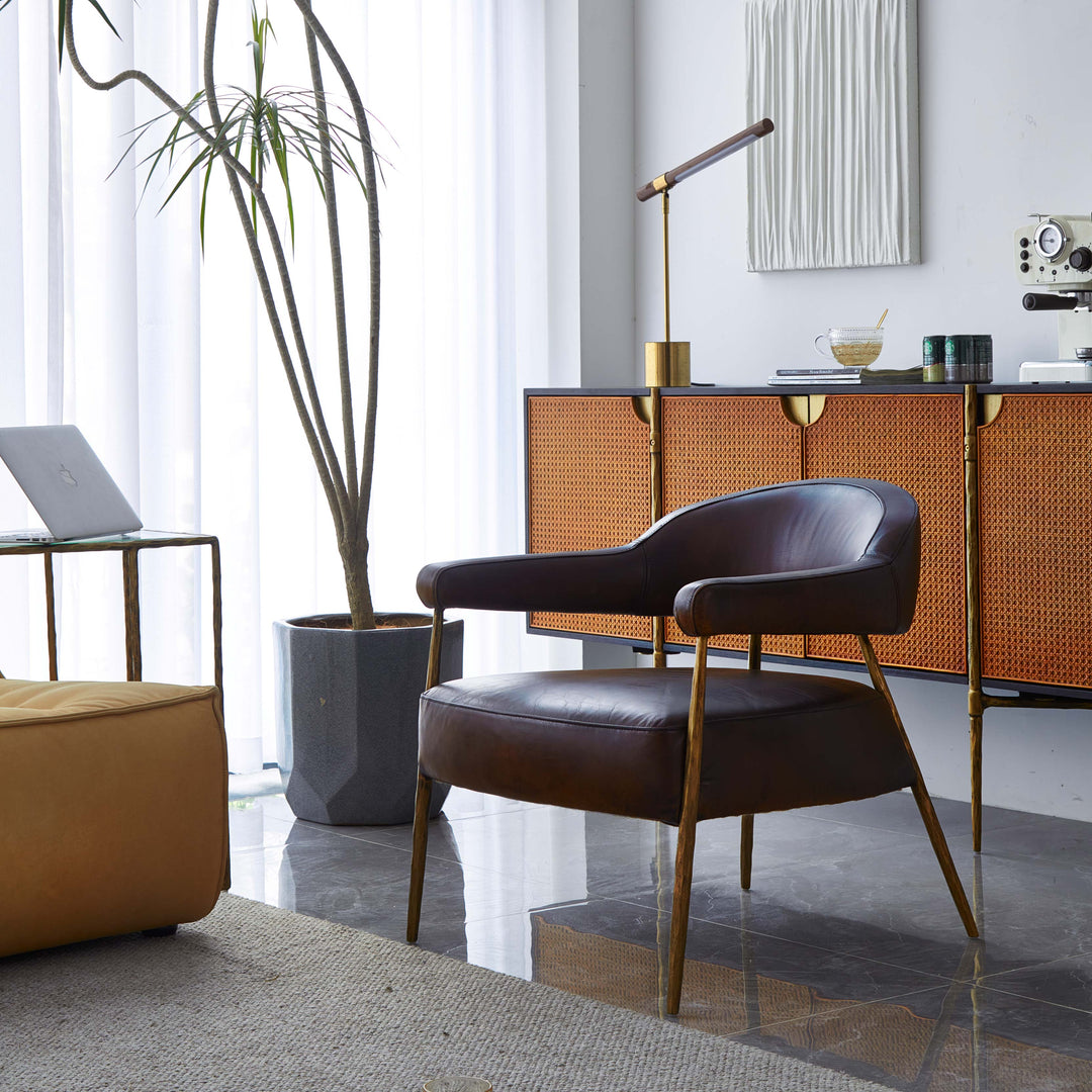 Thades Brown Leather Lounge Armchair