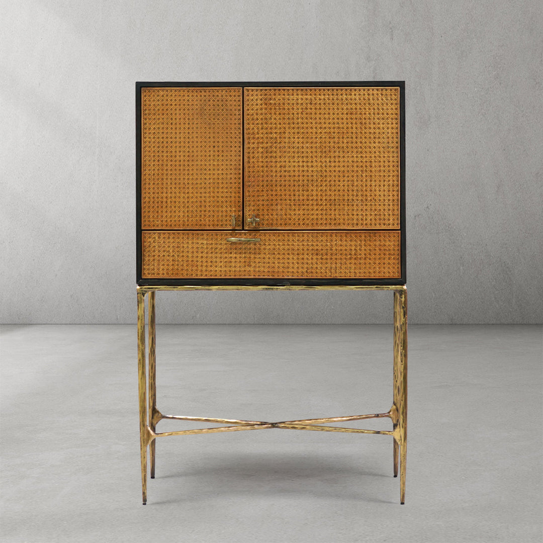 Thades Metal Frame Rattan Side Cabinet