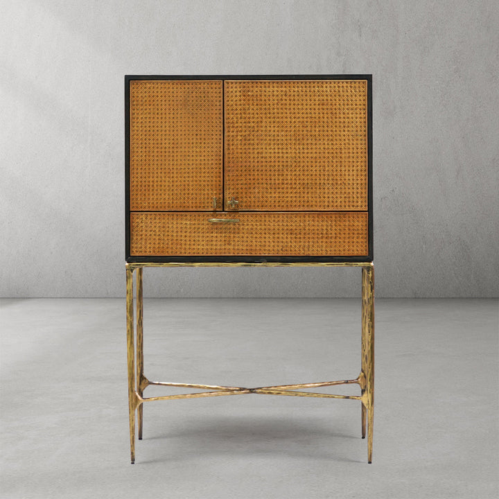 Thades Metal Frame Rattan Side Cabinet