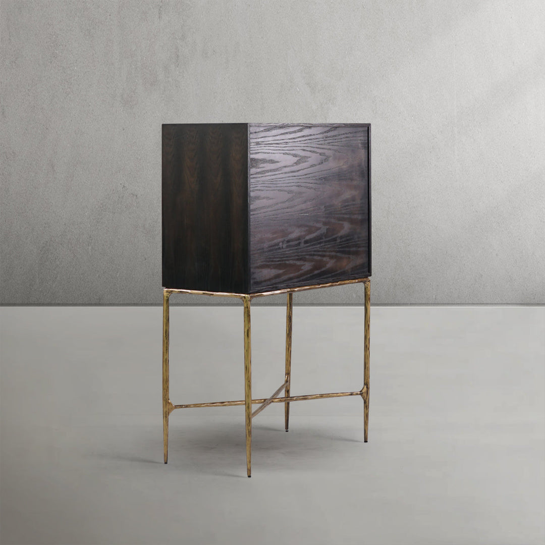 Thades Metal Frame Rattan Side Cabinet