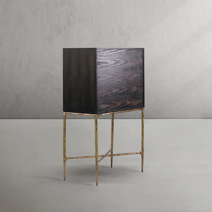 Thades Metal Frame Rattan Side Cabinet