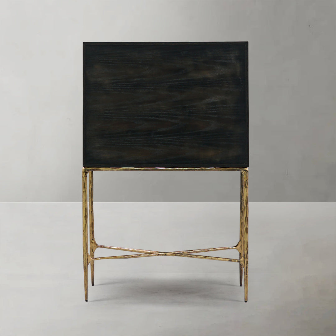 Thades Metal Frame Rattan Side Cabinet