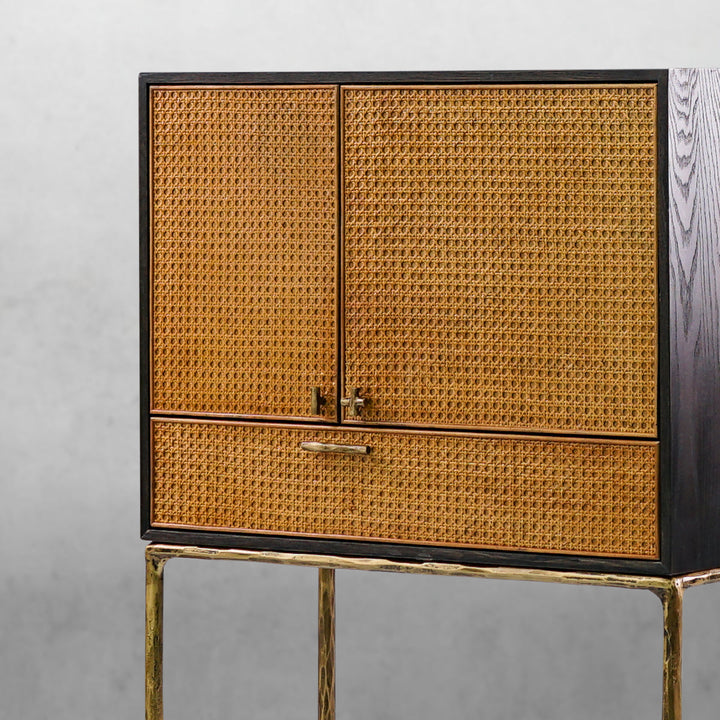 Thades Metal Frame Rattan Side Cabinet