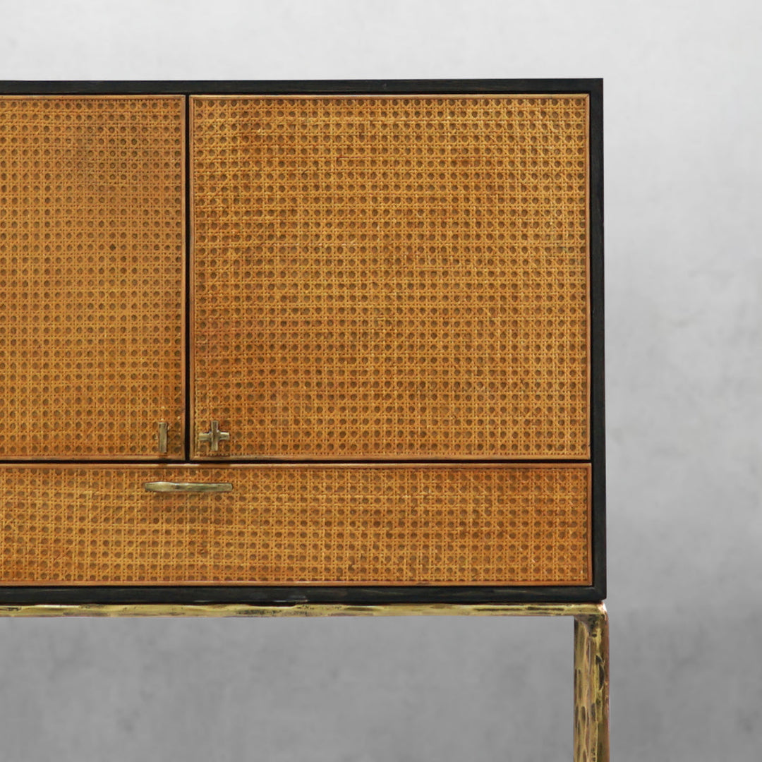 Thades Metal Frame Rattan Side Cabinet