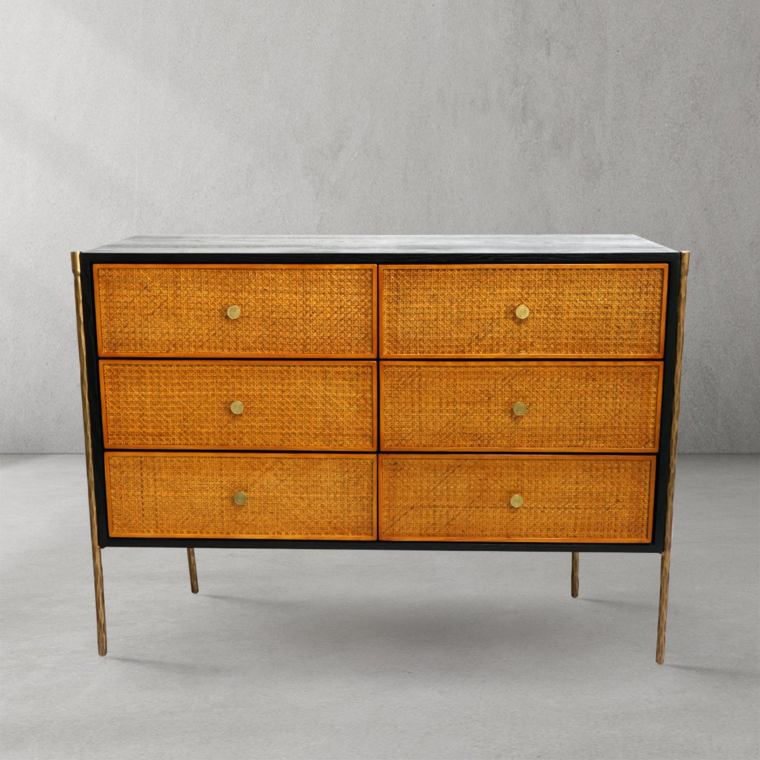 Thades Metal Frame Rattan 6-Drawer Side Cabinet