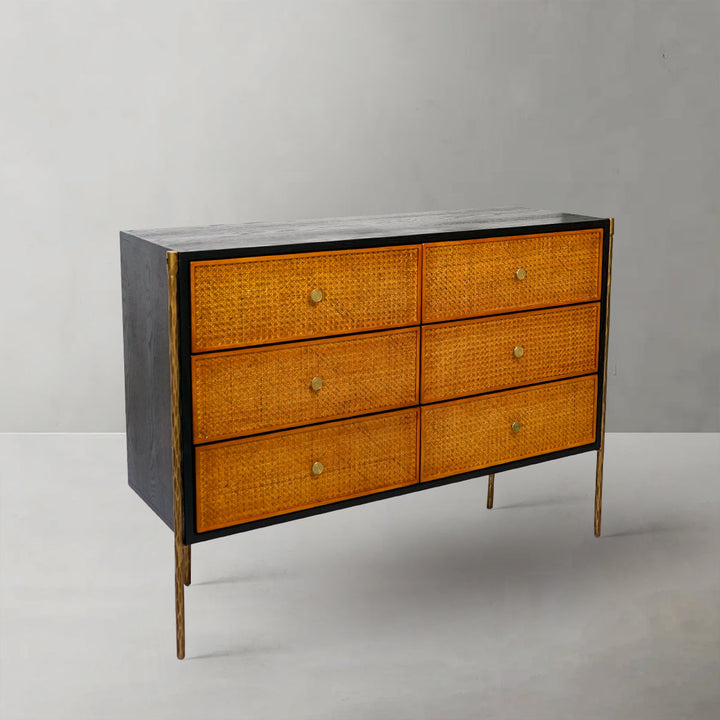 Thades Metal Frame Rattan 6-Drawer Side Cabinet
