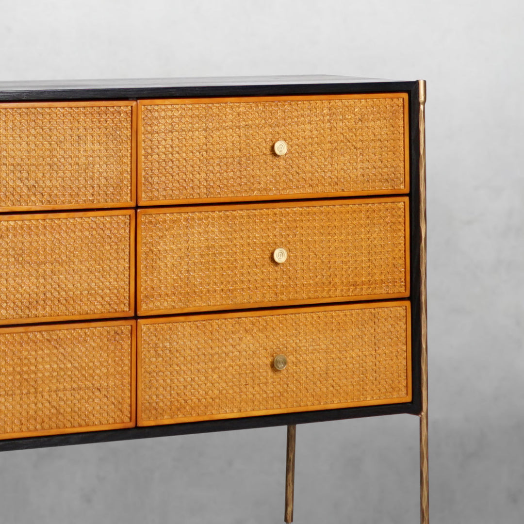 Thades Metal Frame Rattan 6-Drawer Side Cabinet