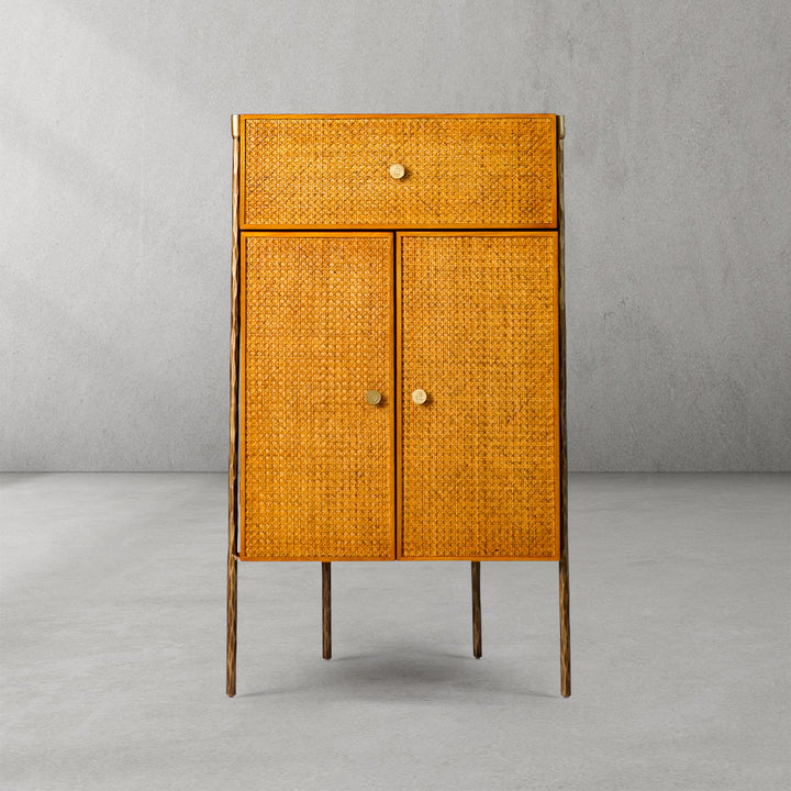 Thades Metal Frame Rattan Side Cabinet