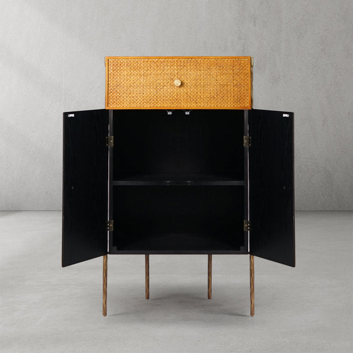 Thades Metal Frame Rattan Side Cabinet