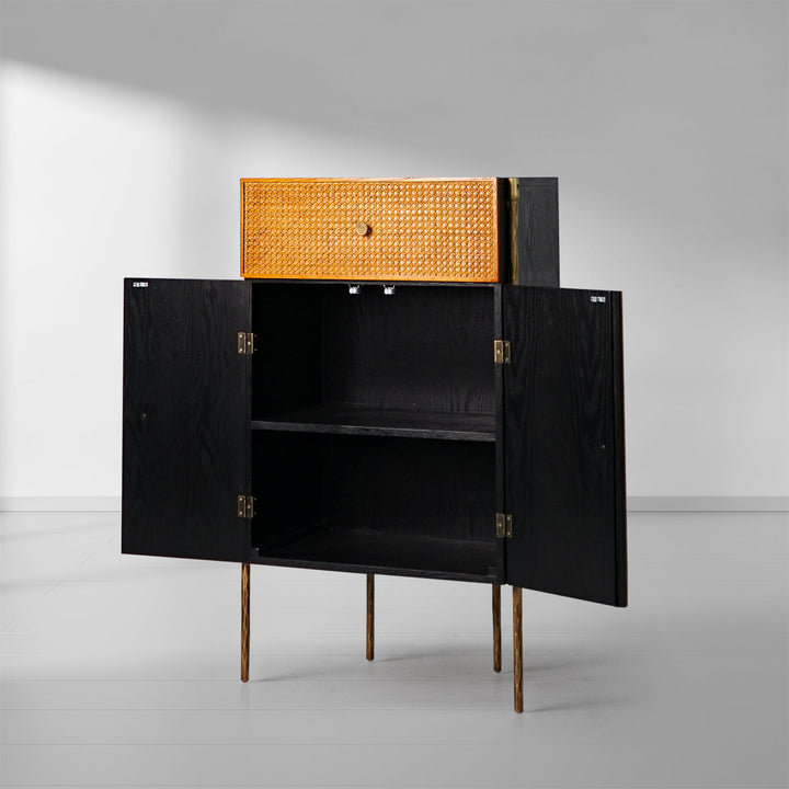 Thades Metal Frame Rattan Side Cabinet