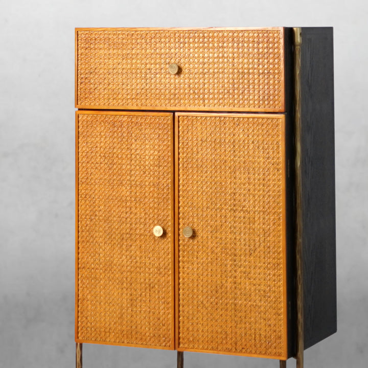 Thades Metal Frame Rattan Side Cabinet