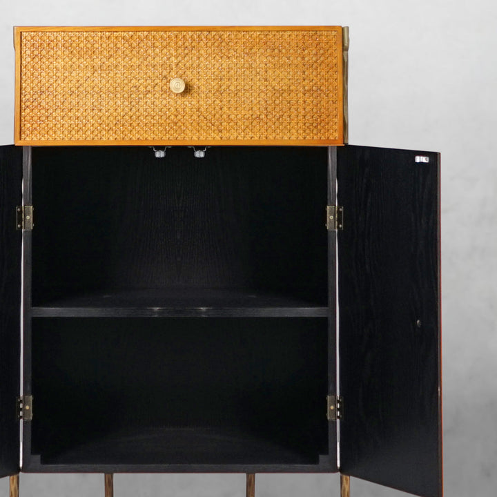 Thades Metal Frame Rattan Side Cabinet