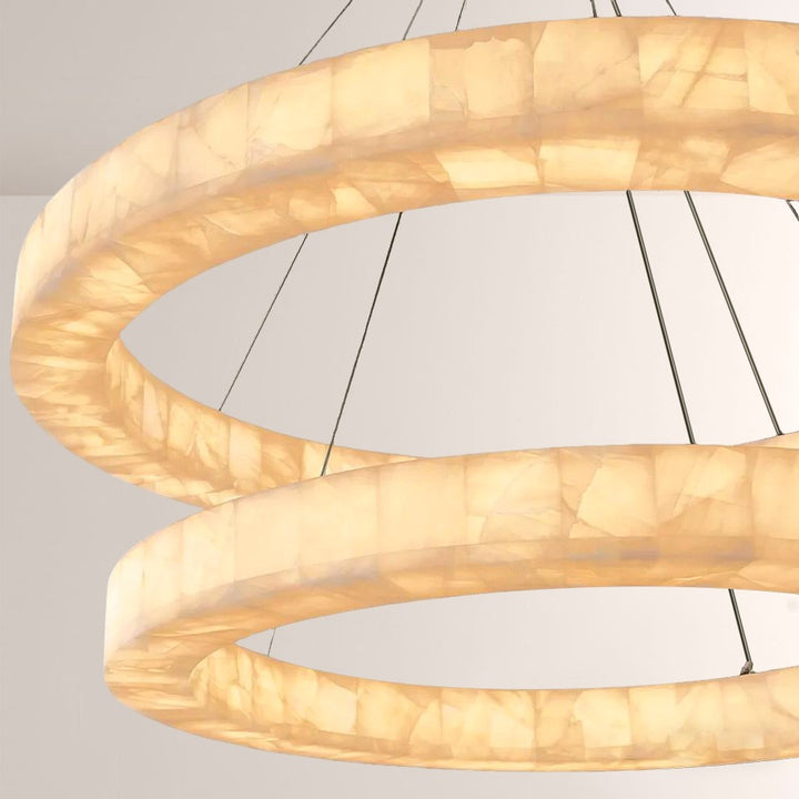 Alabaster Riven Two-Tier Round Chandelier 60"