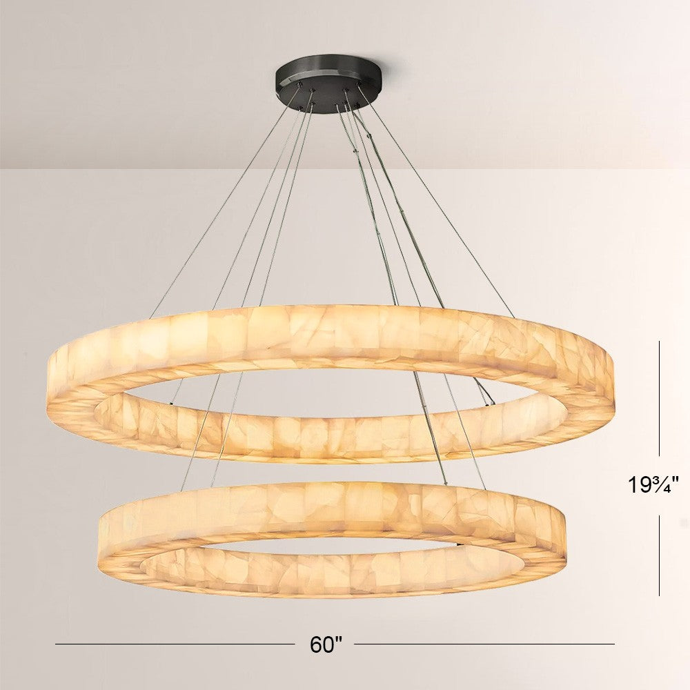 Alabaster Riven Two-Tier Round Chandelier 60"