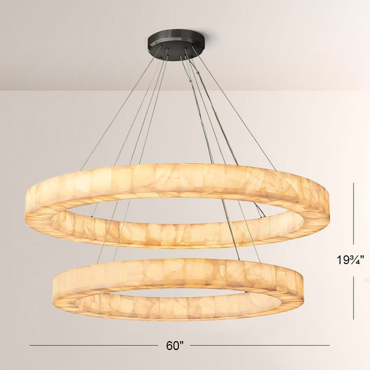 Alabaster Riven Two-Tier Round Chandelier 60"