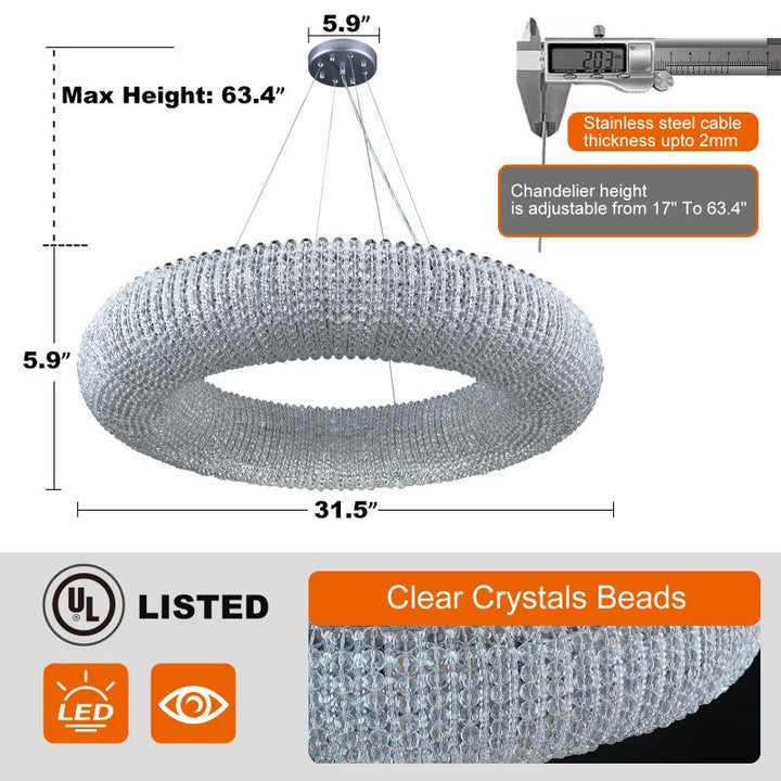 Halo Crystal Round LED Chandelier 32''