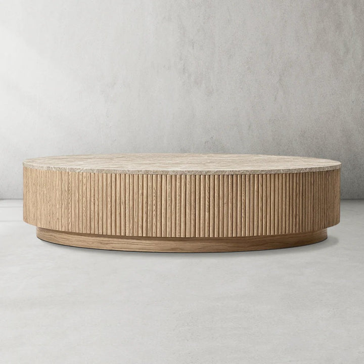 Mullora Oak Wood & Stone Round Coffee Table