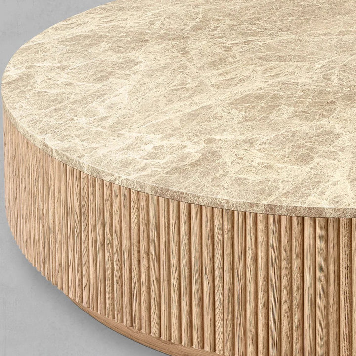 Mullora Oak Wood & Stone Round Coffee Table