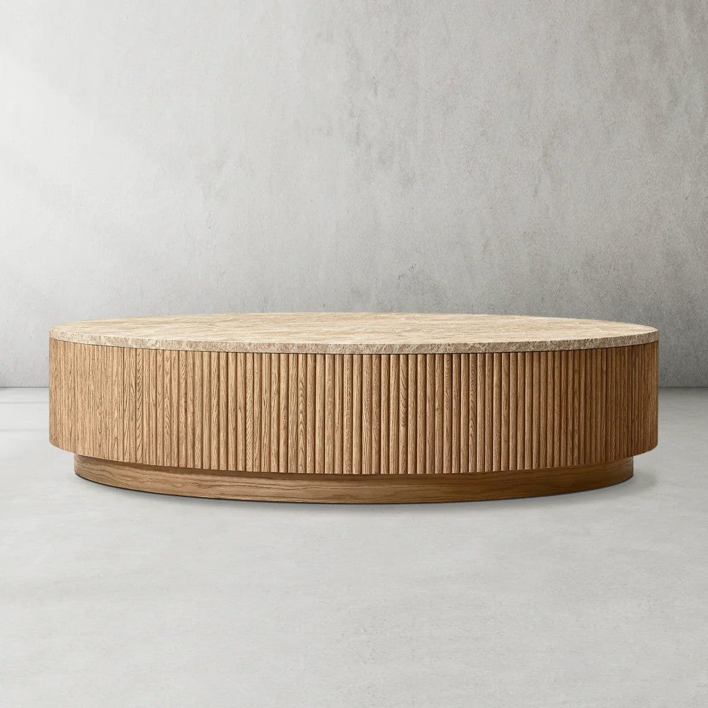 Mullora Oak Wood & Stone Round Coffee Table