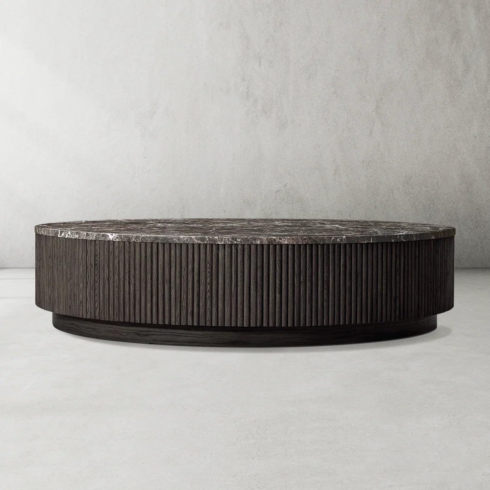 Mullora Oak Wood & Stone Round Coffee Table