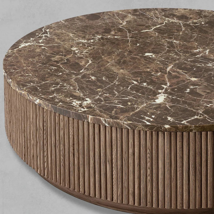 Mullora Oak Wood & Stone Round Coffee Table