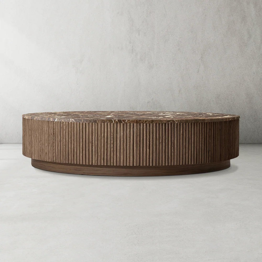 Mullora Oak Wood & Stone Round Coffee Table