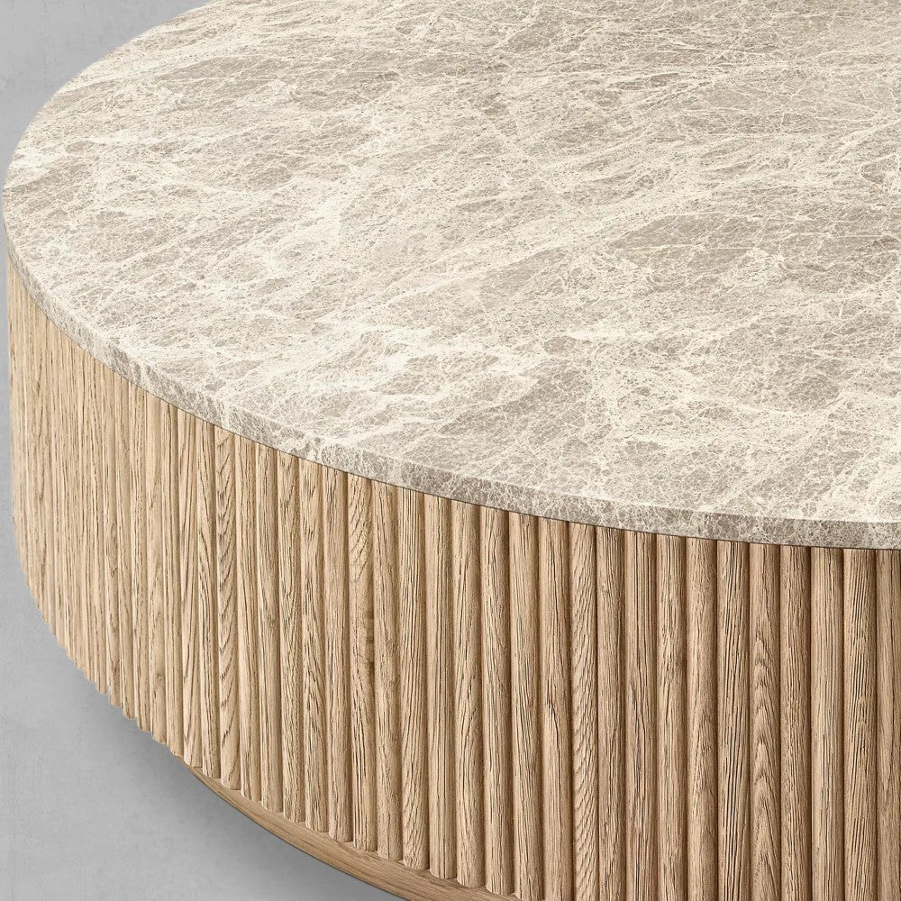 Mullora Oak Wood & Stone Round Coffee Table