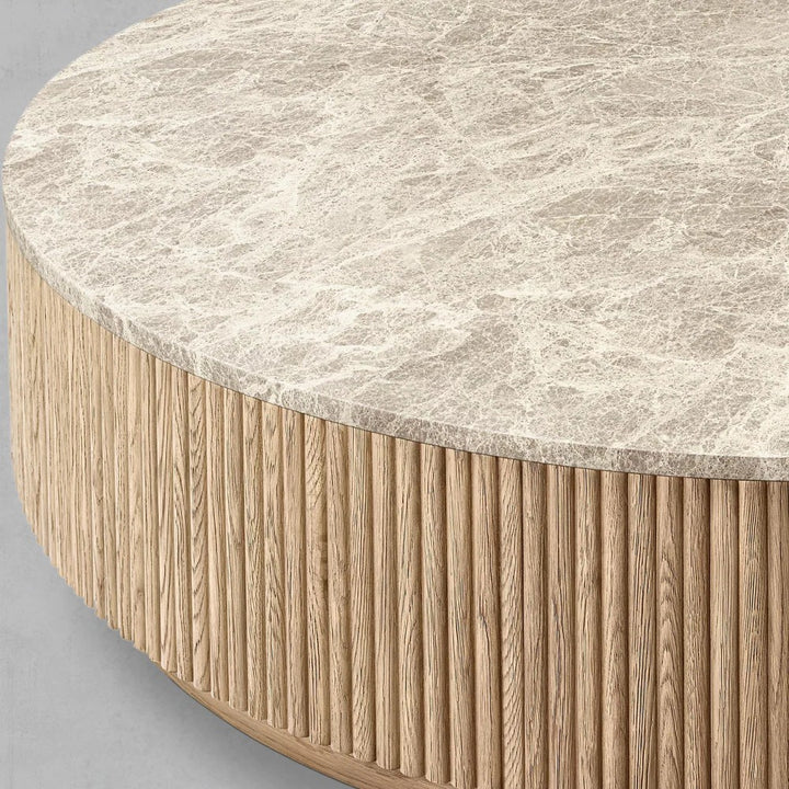Mullora Oak Wood & Stone Round Coffee Table