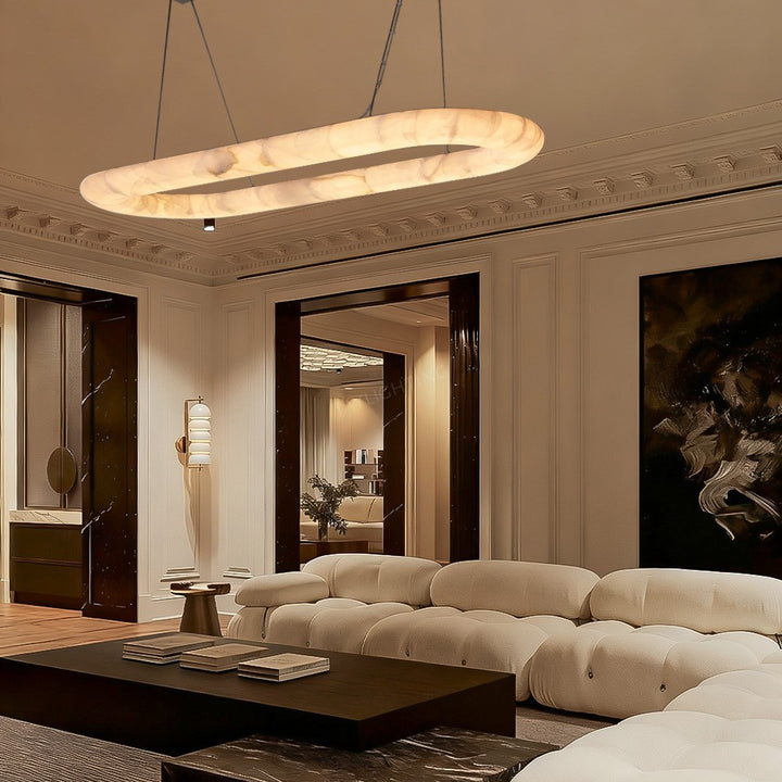 Alabaster Riven Oval Chandelier 74"