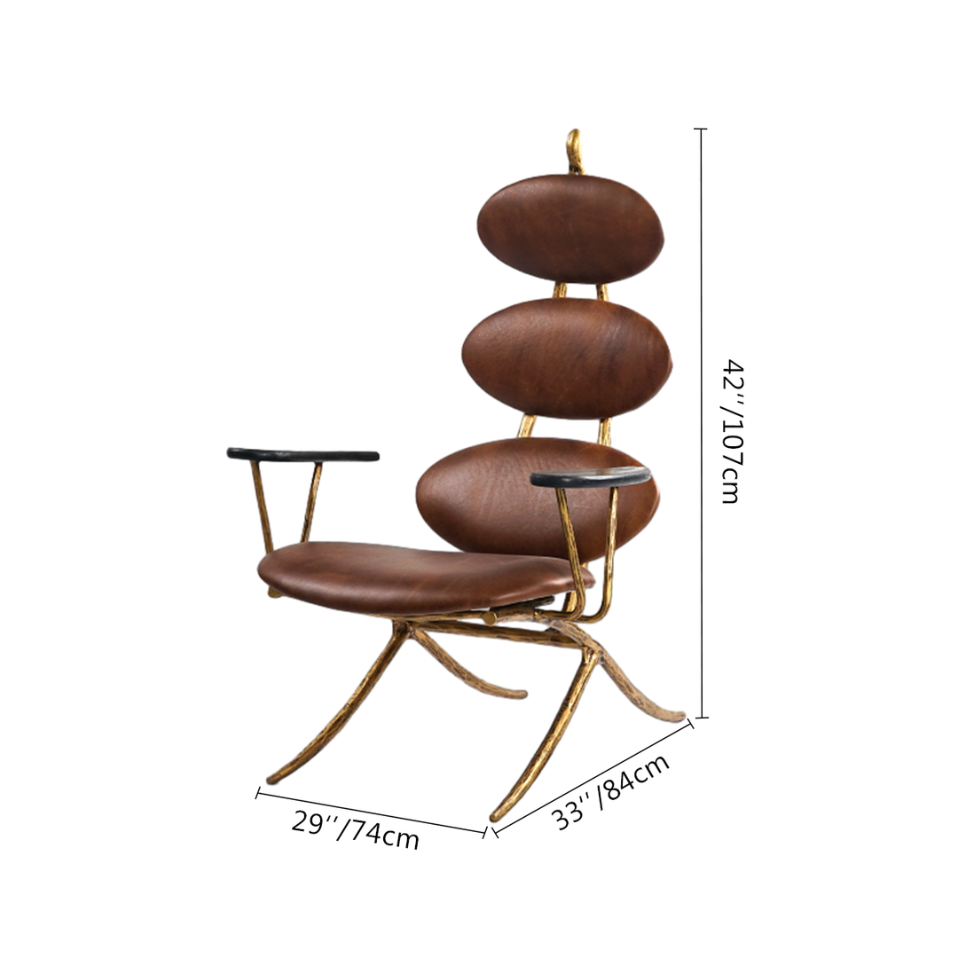 Thades High Back Brown Leather Lounge Accent Chair