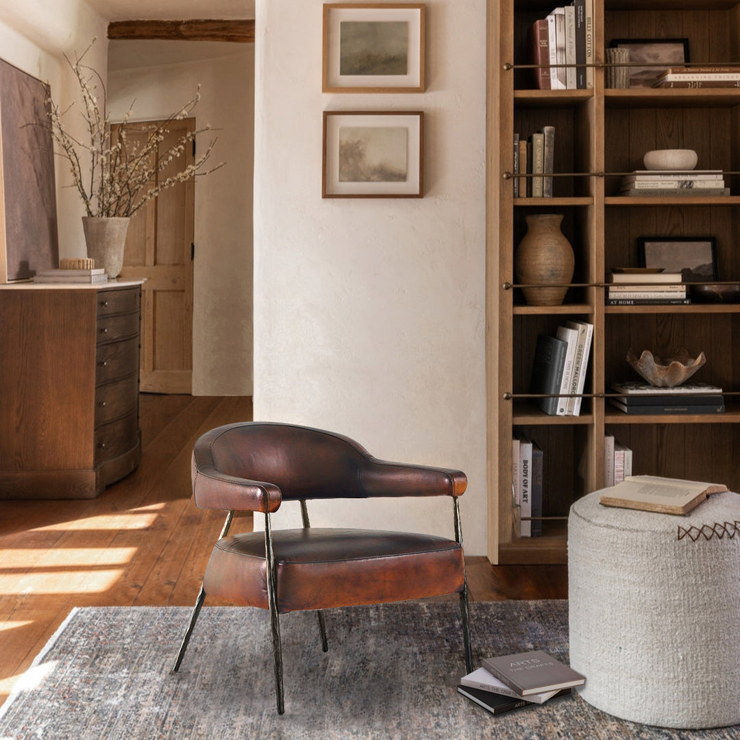 Thades Brown Leather Lounge Armchair