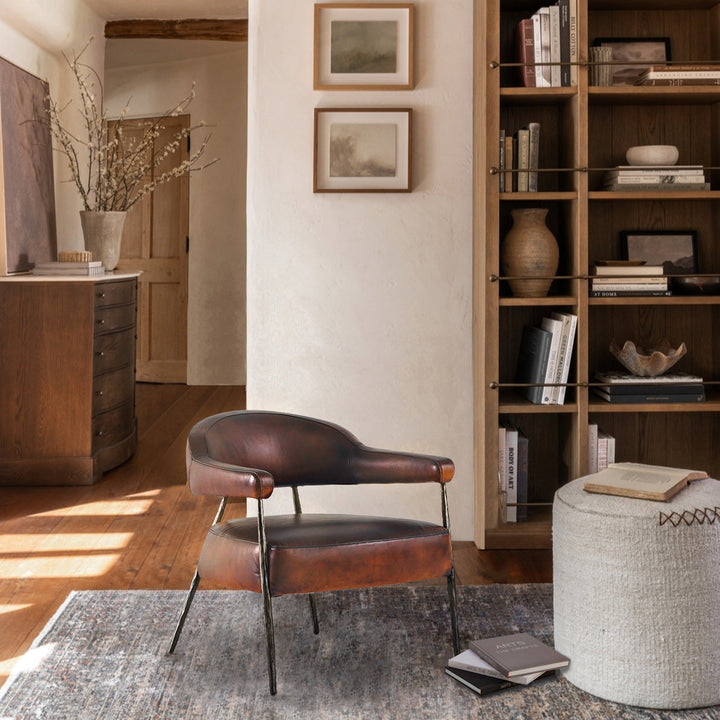 Thades Brown Leather Lounge Armchair
