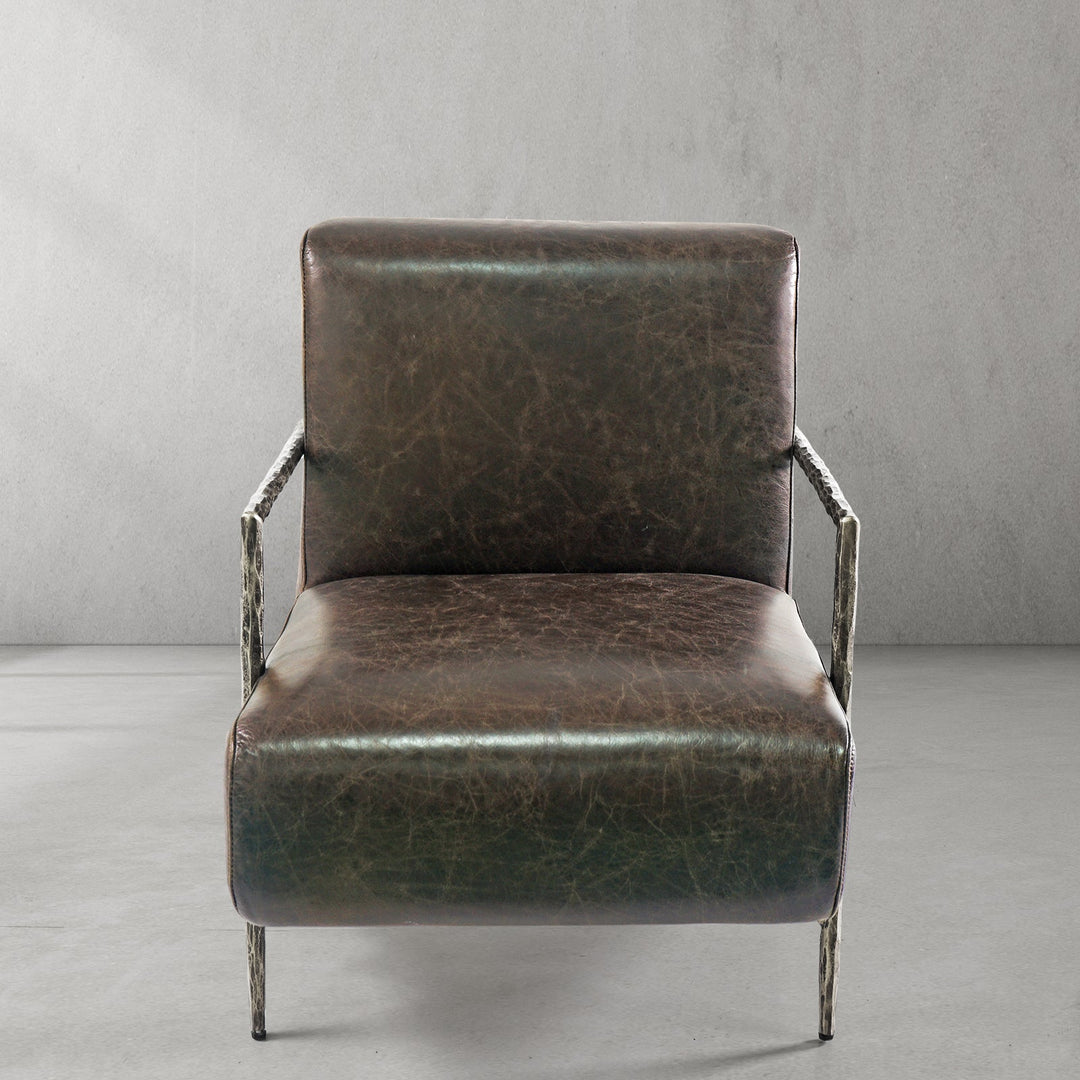 Thades Genuine Brown Leather Accent Chair