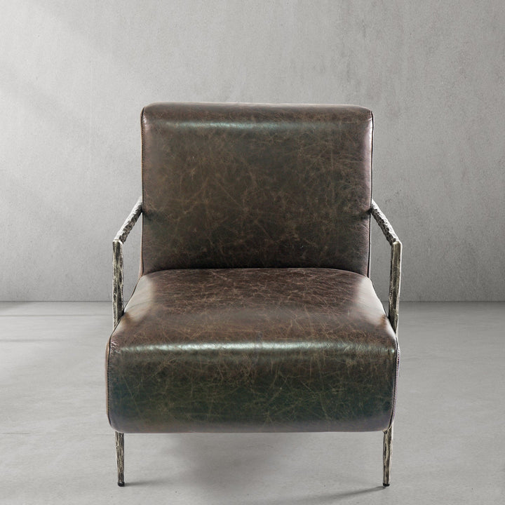 Thades Genuine Brown Leather Accent Chair