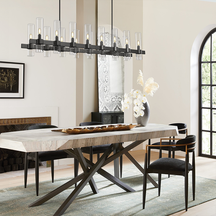 Wagon Wheel Glass Rectangular Chandelier 54"