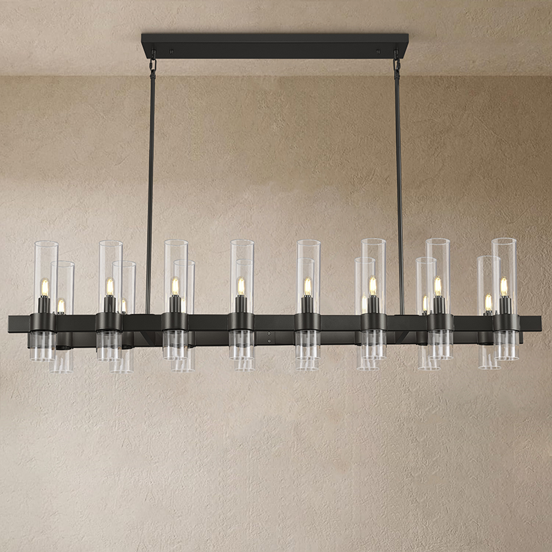 Wagon Wheel Glass Rectangular Chandelier 54"