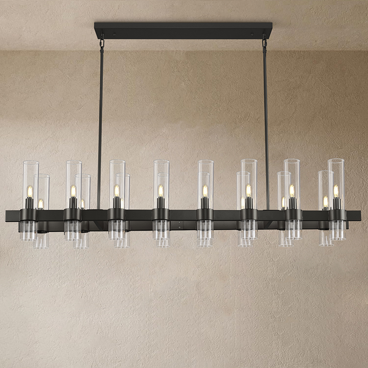 Wagon Wheel Glass Rectangular Chandelier 54"