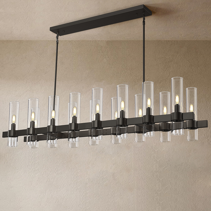 Wagon Wheel Glass Rectangular Chandelier 54"