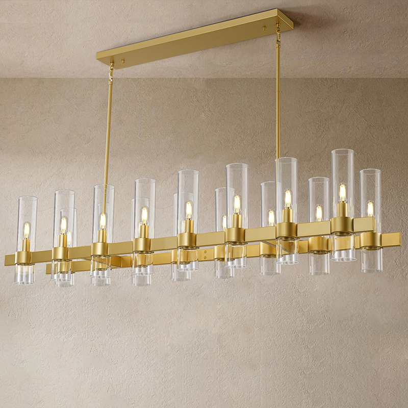 Wagon Wheel Glass Rectangular Chandelier 54"