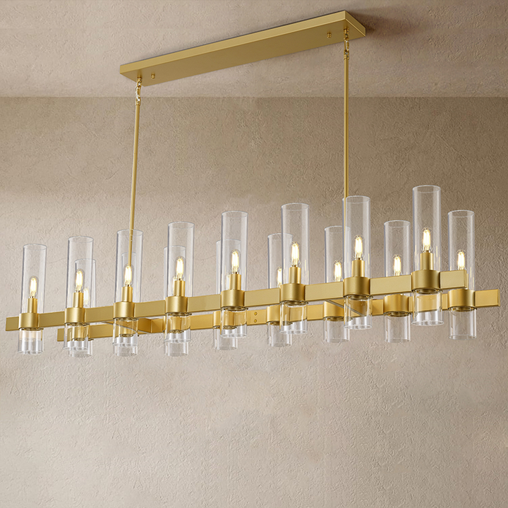 Wagon Wheel Glass Rectangular Chandelier 54"