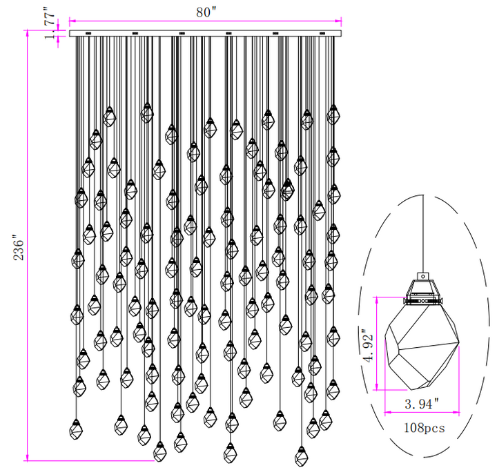 Custom Nicole Crystal Staircase Rec Chandelier 80''