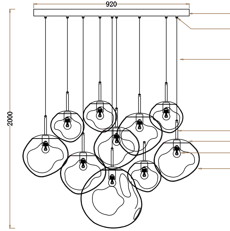 Custom Lava Glass Chandelier 36‘’